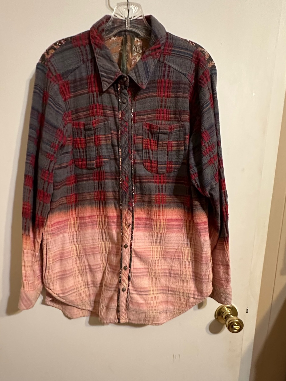 Aratta Ombre Plaid Button-Down Shirt in Red, Gray & Pink